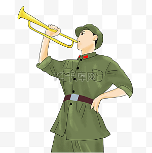 红色吹冲锋号的军人图片-红色吹冲锋号的军人图片素材免费下载-千库网